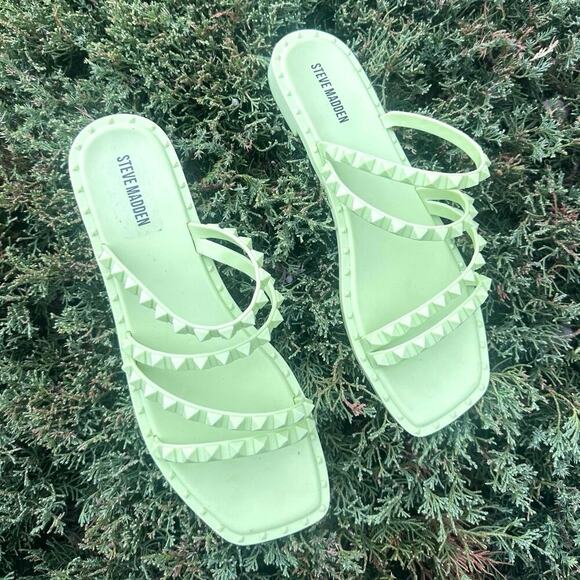 Steve Madden Women's Skyler Slip Toe Flat Sandals Size 10 Lime Green - Picture 4 of 12